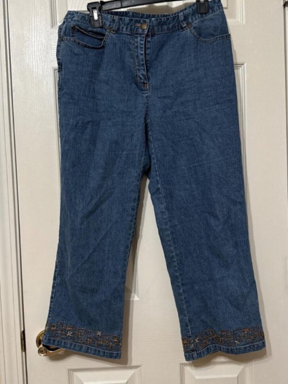 Blue denim jacket with brown embroidery and matching culottes #denim #embroidery - Picture 4 of 6